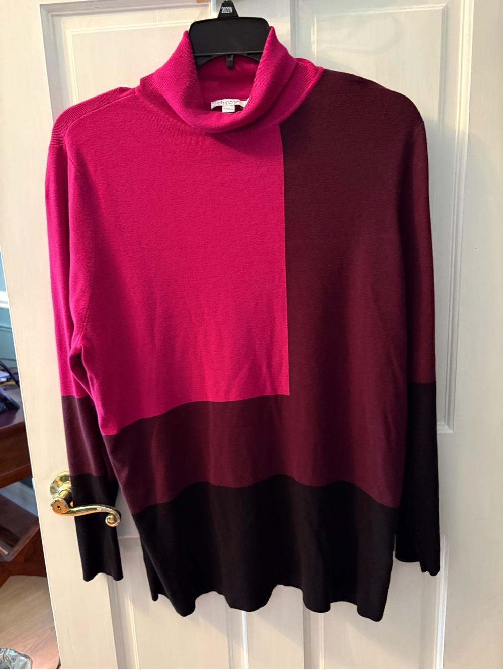 Chico's Two-Tone Pink and Burgundy Turtleneck Sweater